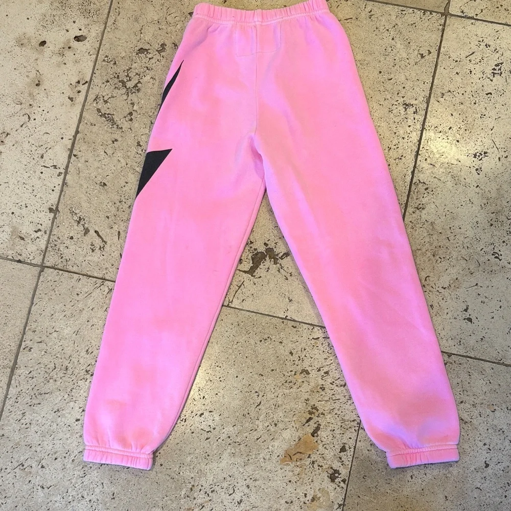 Aviator Nation Pink Joggers with Black Lightning Bolt - Picture 4 of 5